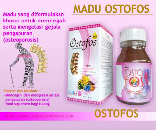 Madu Ostofos merupakan madu yang diformulasikan khusus untuk mencegah serta mengatasi gejala pengapuran (Osteoporosis) yang disebabkan kurangnya asupan Kalsium, Asam Amino, Mineral, Omega 3 dan senyawa aktif